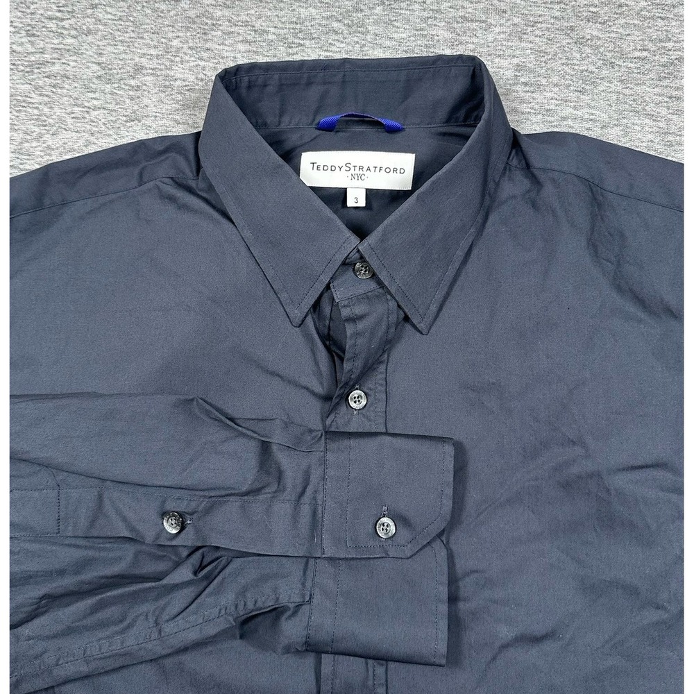 Teddy Stratford Shirt Mens 3 Blue Zipper Button Up Long Sleeve Preppy City